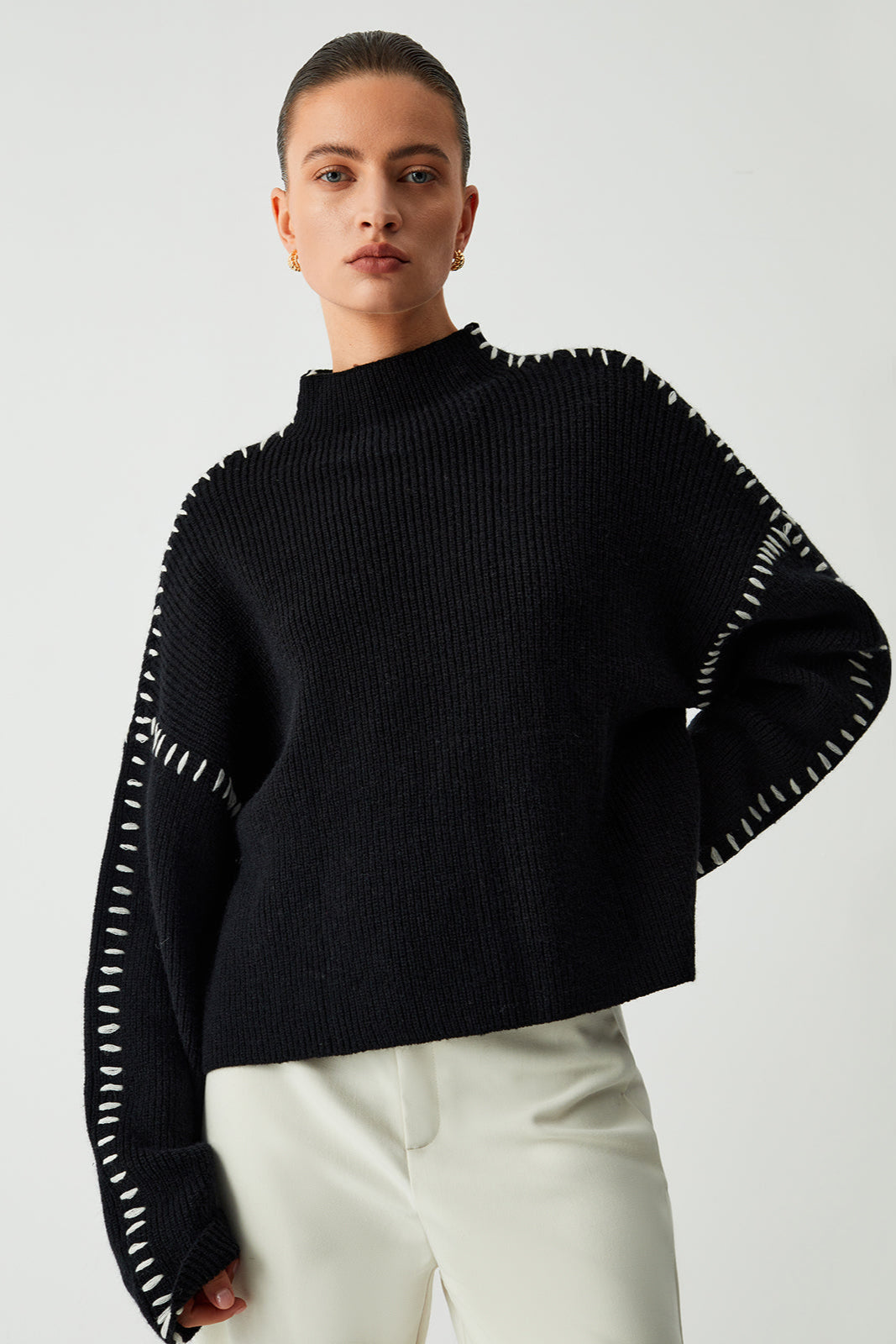 Damenstrickpullover | Oversize-Passform & Moderner Stehkragen