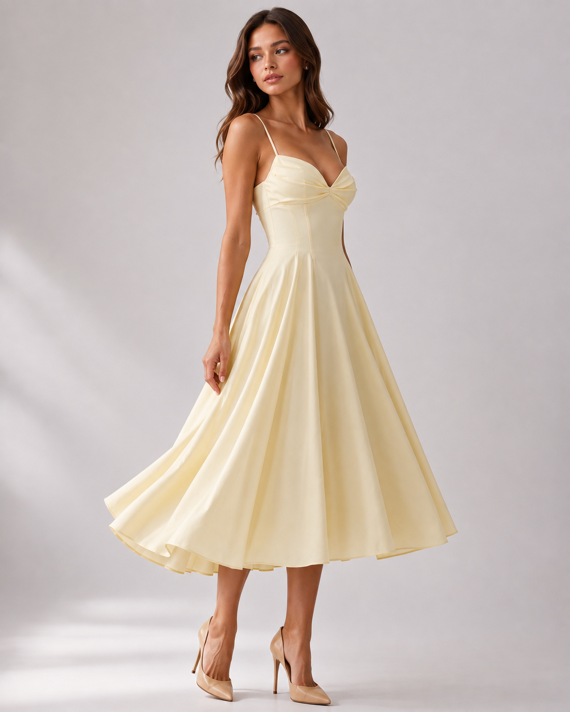 Kleid Hochzeitsgast Damen Midikleid | Spaghettiträgern, Twist-Detail & A-Linien-Rock