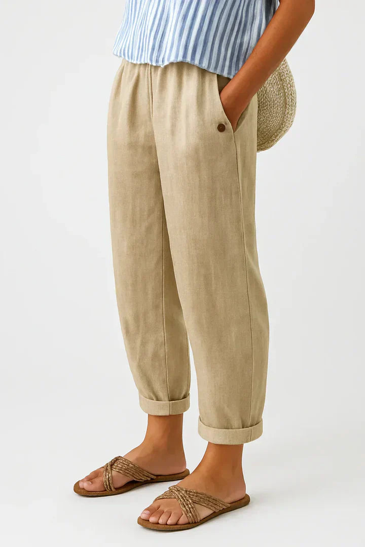 Sommerhose Damen | elastischem Bund, Umschlagsaum & Seitentaschen