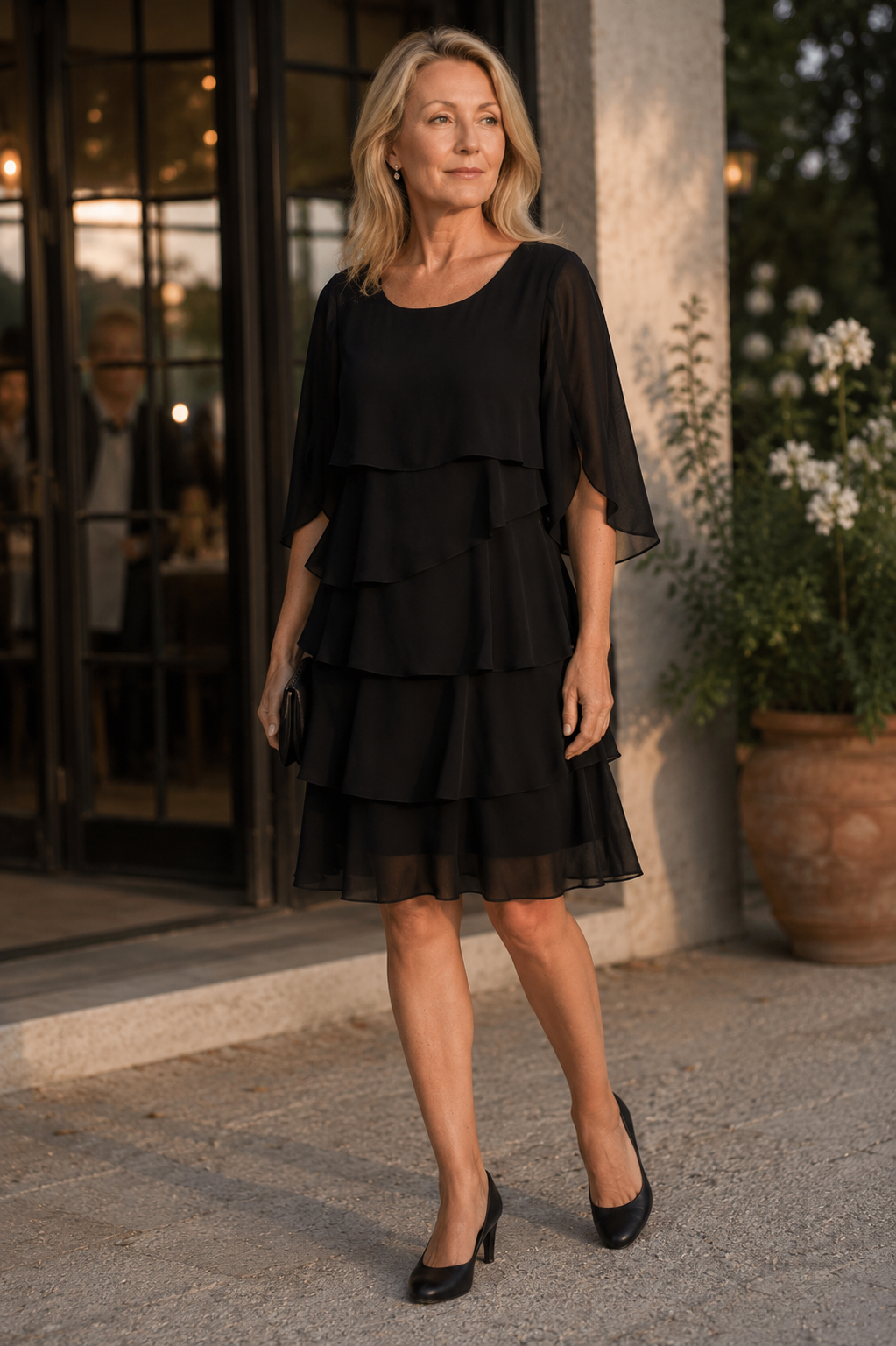 Damen Kleid | Sommer Schichtkleid mit Puffärmeln