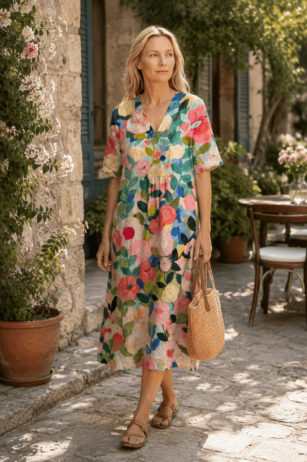 Sommerkleid Damen | Midi mit Blumenprint