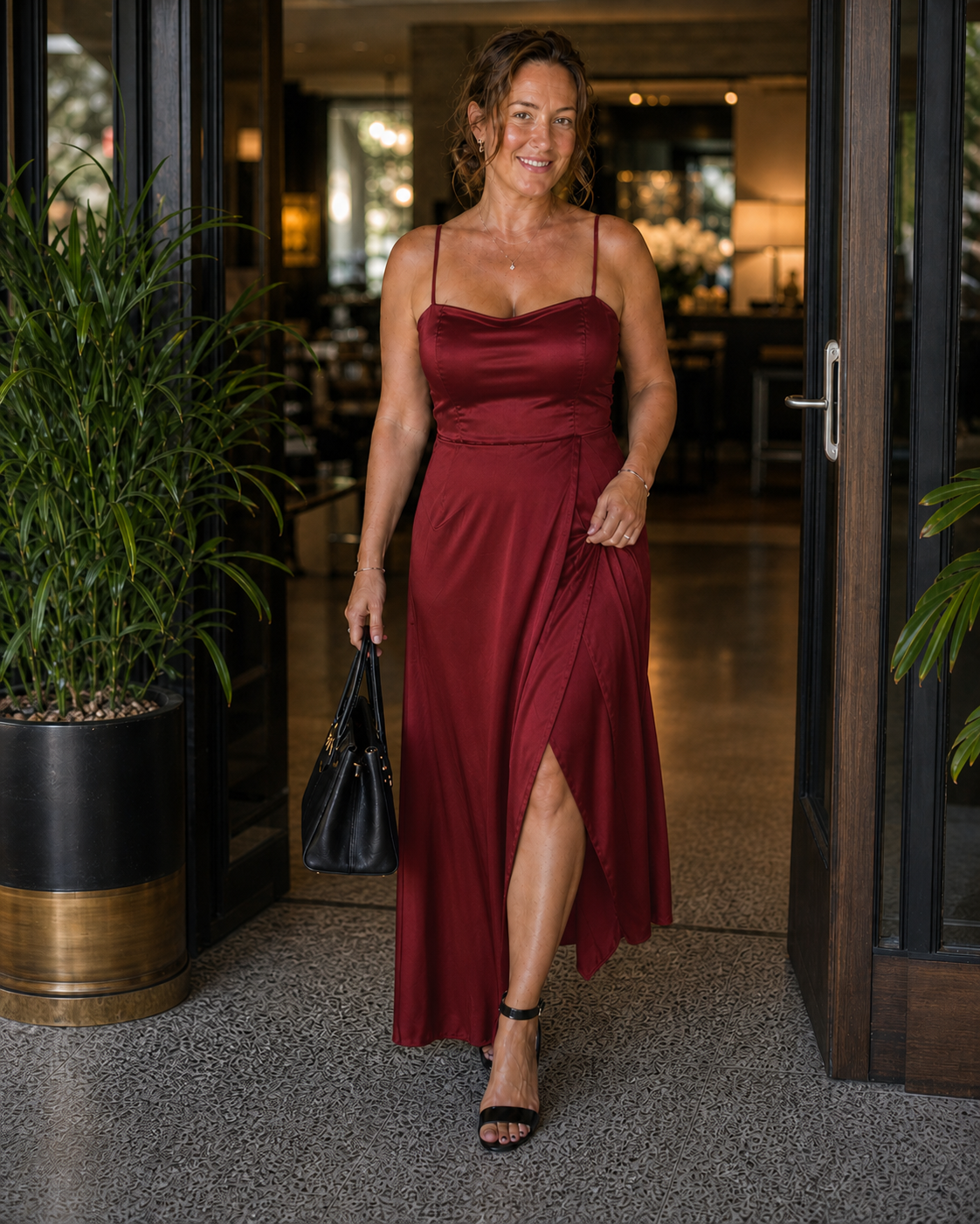 Kleid Hochzeitsgast Damen Maxikleid | Spaghettiträgern, Wasserfallausschnitt & Wickelrock