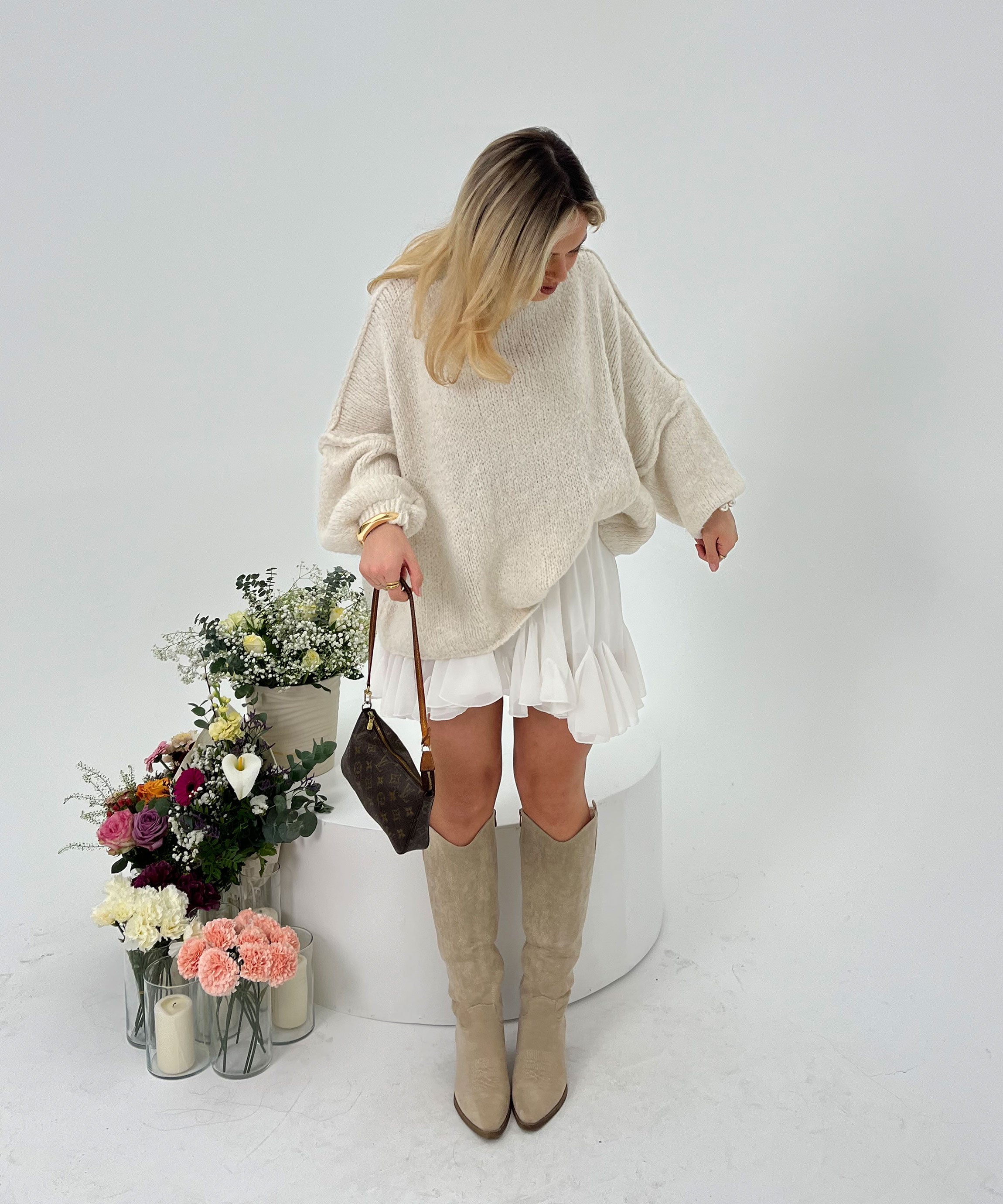 Liz Hoge Beige Cowboylaarzen Dames