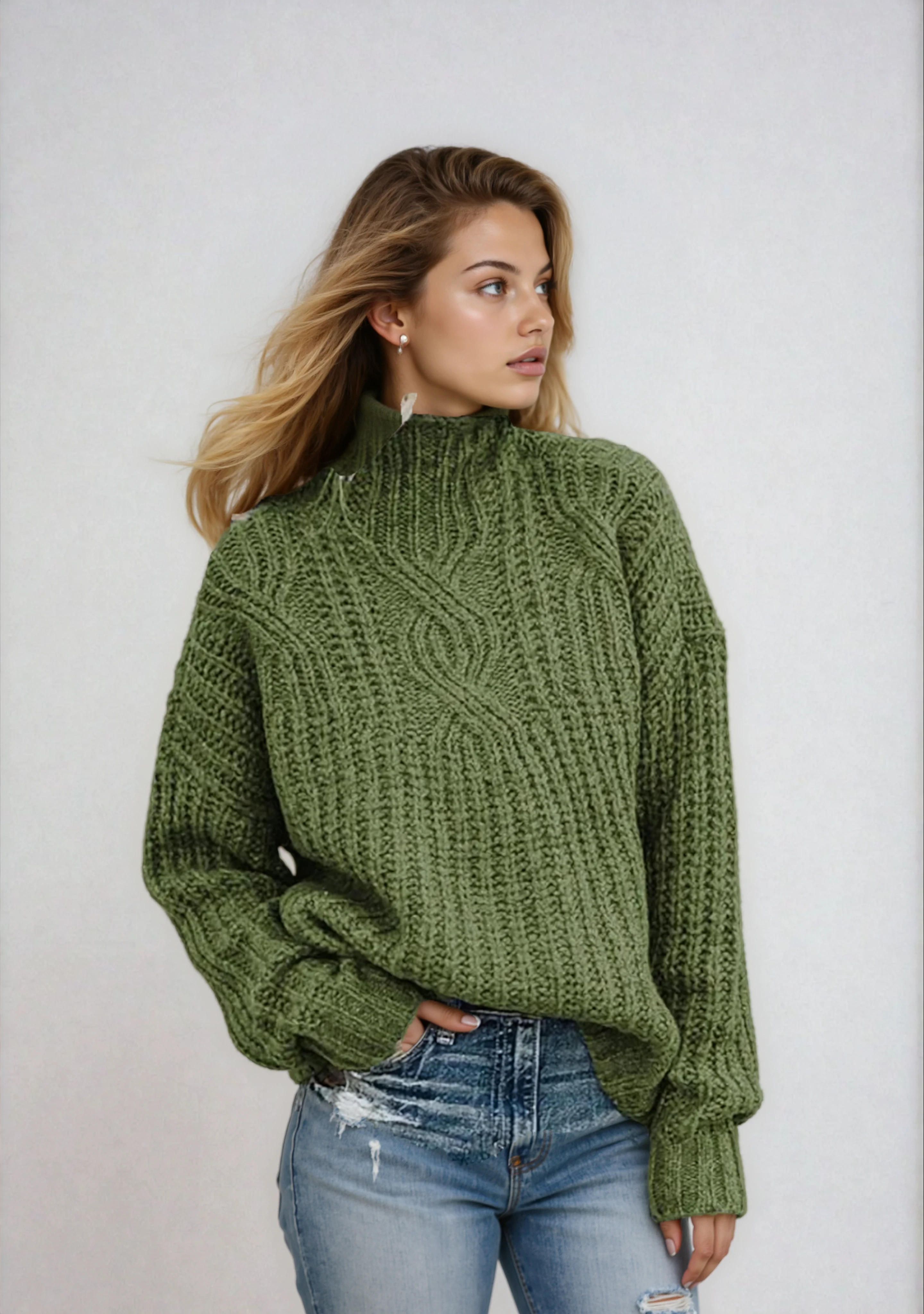 Pullover Damen Oversize | Warmer Strickpullover mit hohem Kragen