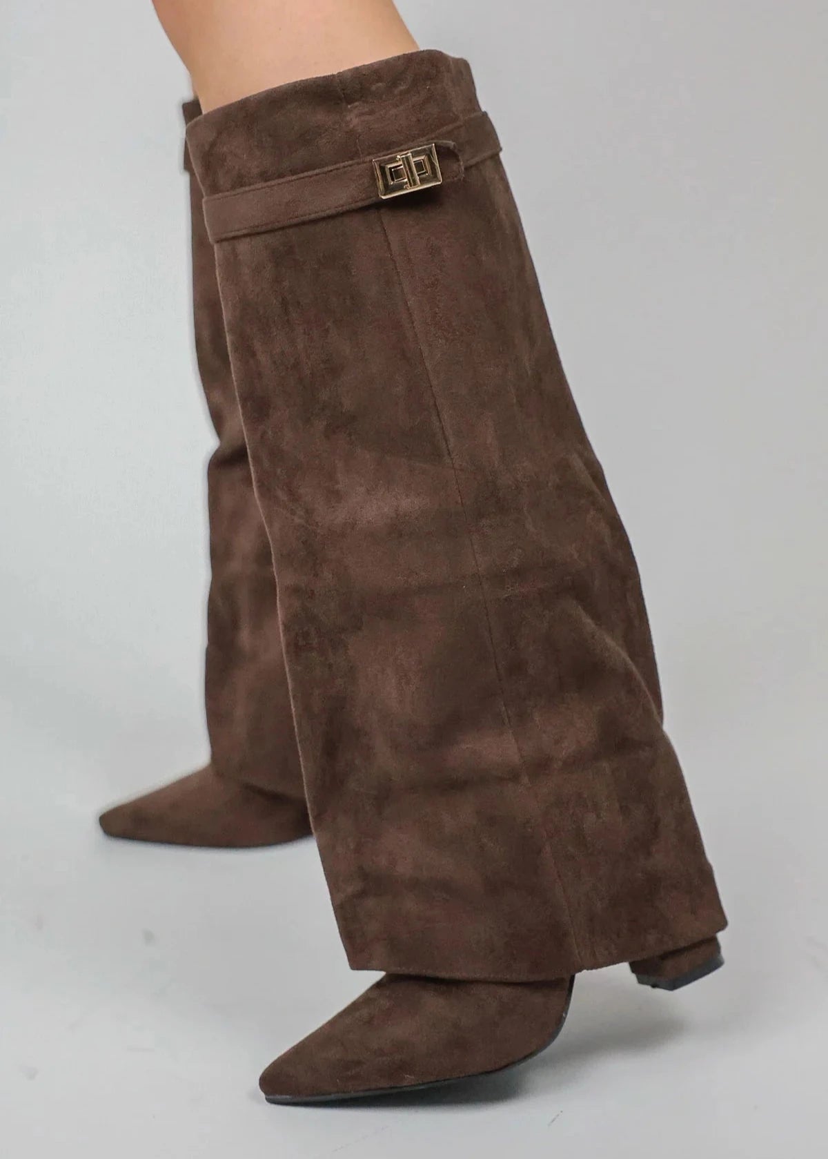 Stiefel Damen | Kniehoch mit Umschlagschaft & Golddetail