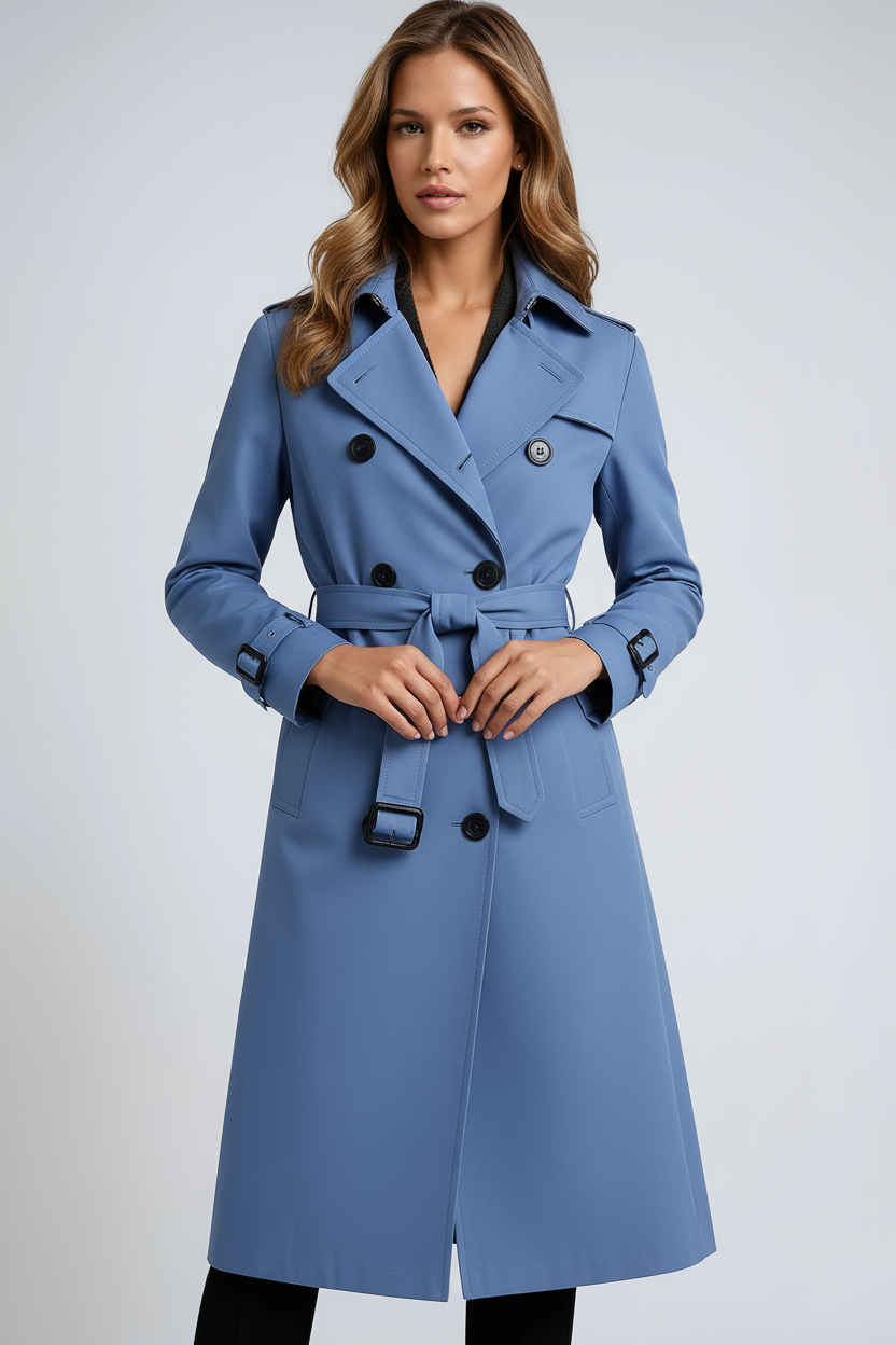 Trenchcoat Damen | Langer Mantel mit Gürtel und Doppelknopfleiste