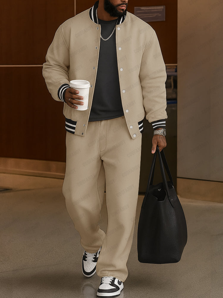 Klassisches Set aus Jacke und Hose | Streifenbesatz & Geradlinige Passform