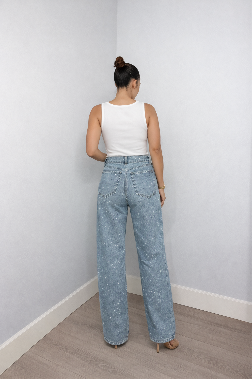 Jeans Damen | High Waist mit Glitzerdetails & weitem Bein