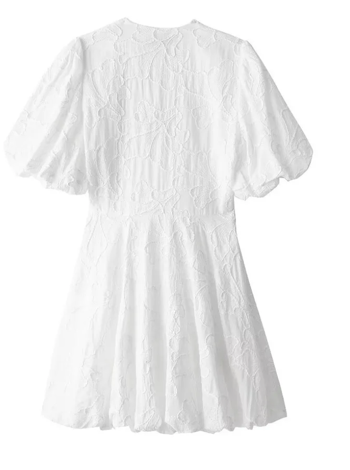 Sommerkleid Damen | Mini mit Puffärmeln & Jacquard-Struktur