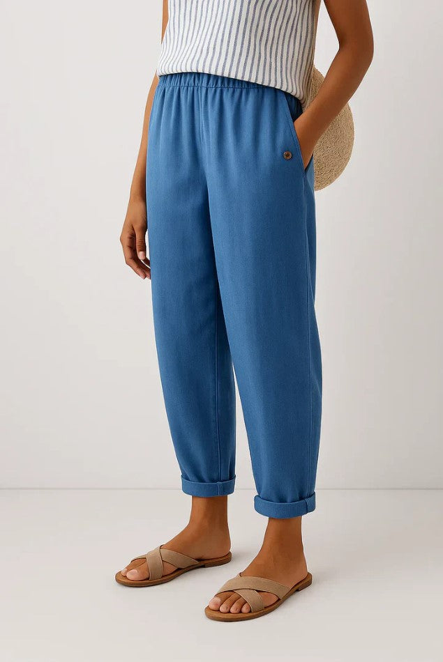 Sommerhose Damen | elastischem Bund, Umschlagsaum & Seitentaschen
