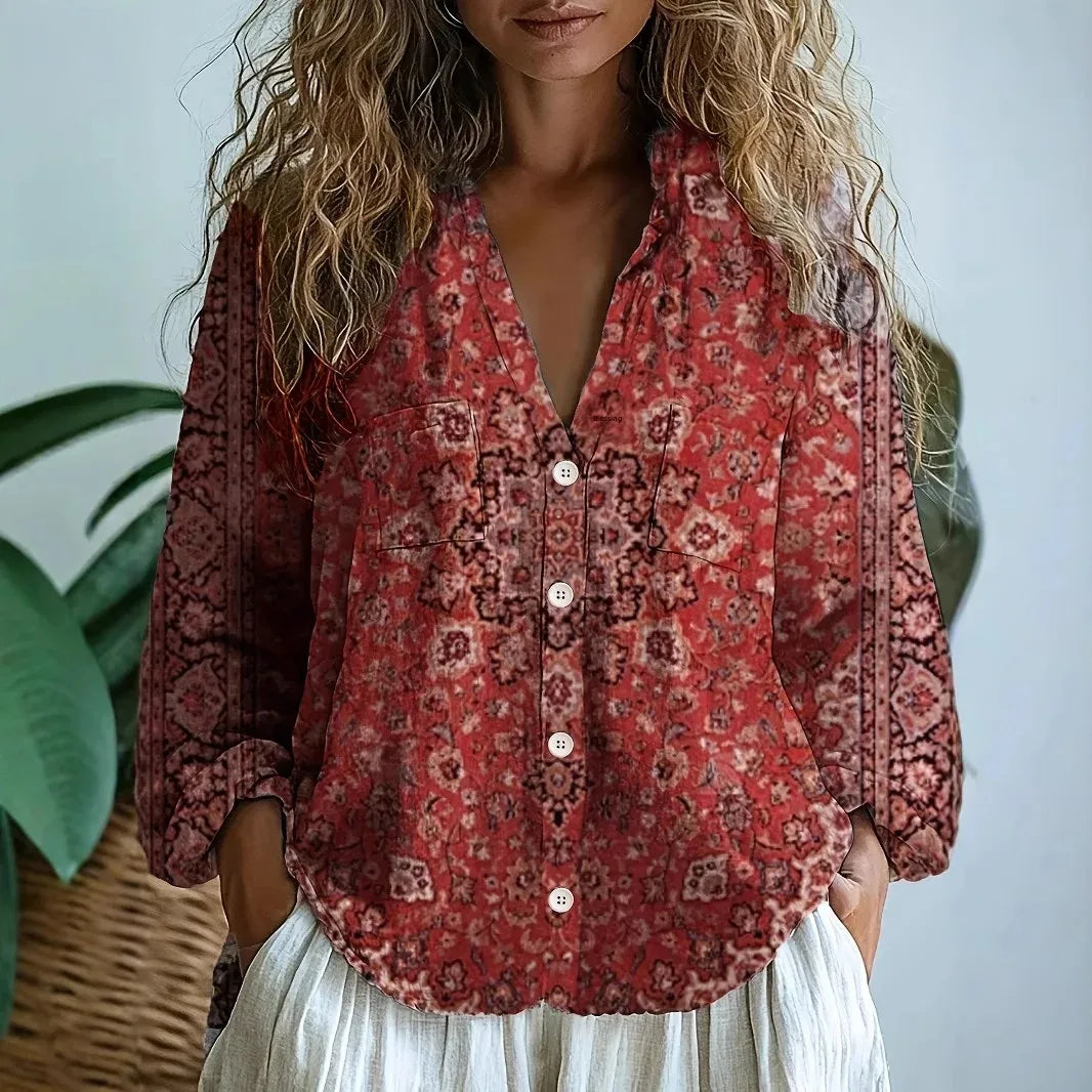 Bluse Damen | Blumenprint & V-Ausschnitt