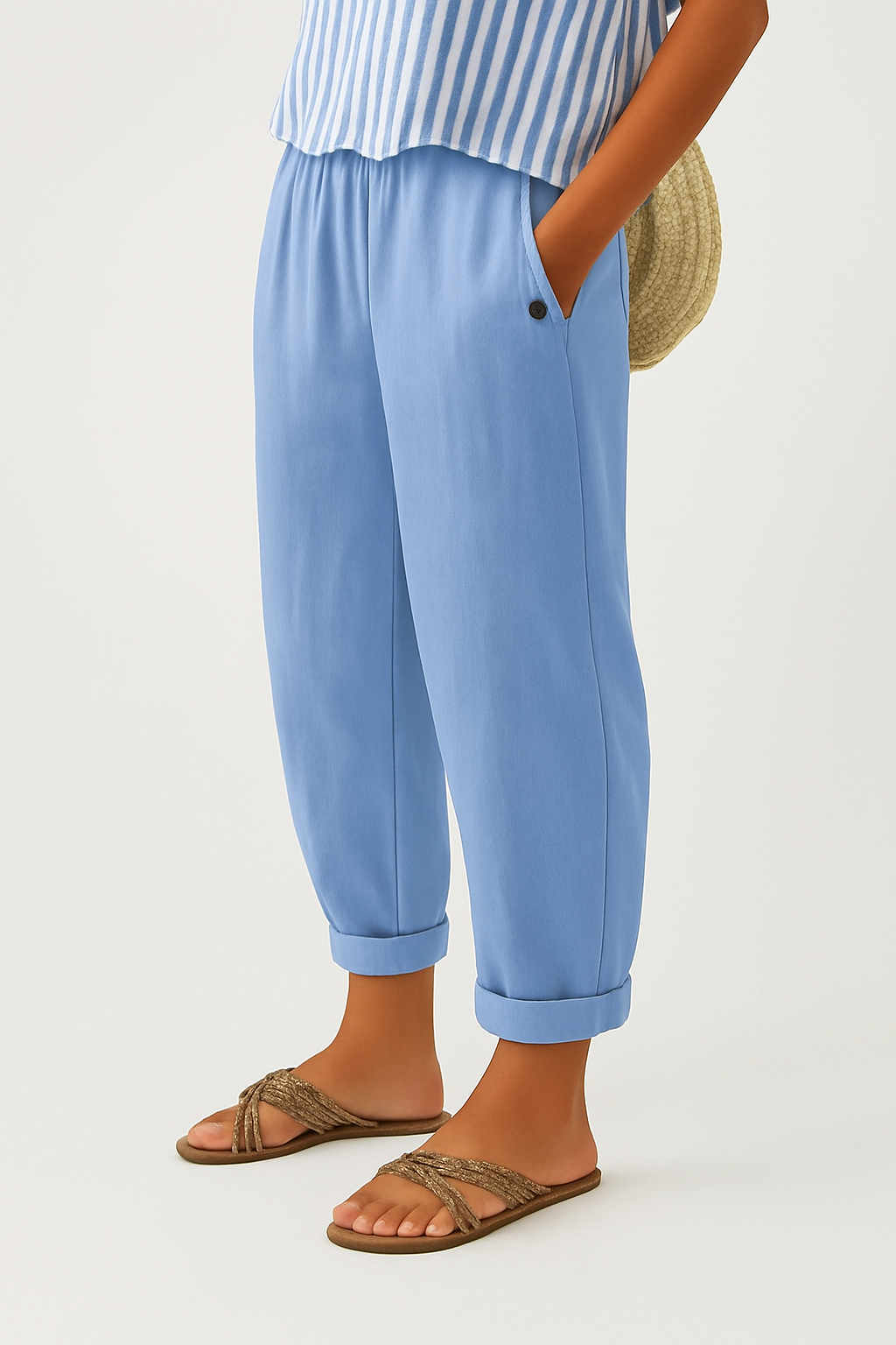 Sommerhose Damen | elastischem Bund, Umschlagsaum & Seitentaschen