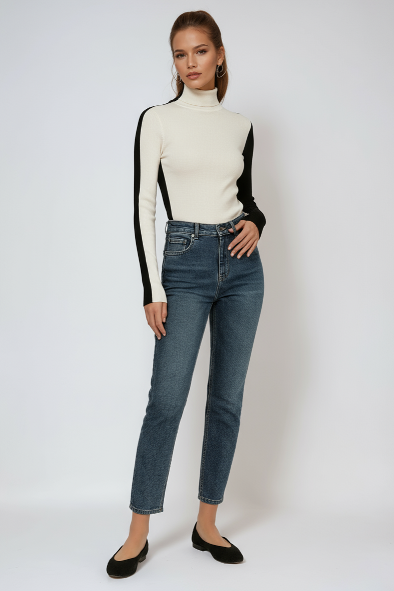 Damen Stricktop | Zweifarbige Linie & Minimalistischer Schnitt