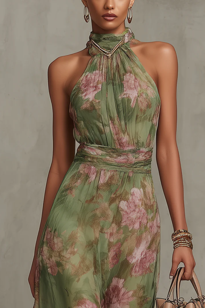 Maxikleid Damen | Blumenkleid mit Halterneck