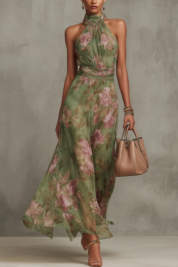 Maxikleid Damen | Blumenkleid mit Halterneck