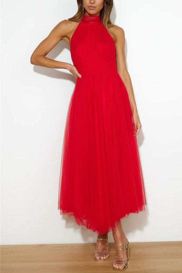 Kleid Hochzeitsgast Damen | Midi mit Tüllrock & Neckholder