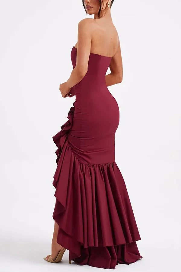 Kleid Hochzeitsgast Damen | Maxi mit Bandeau & Rüschensaum