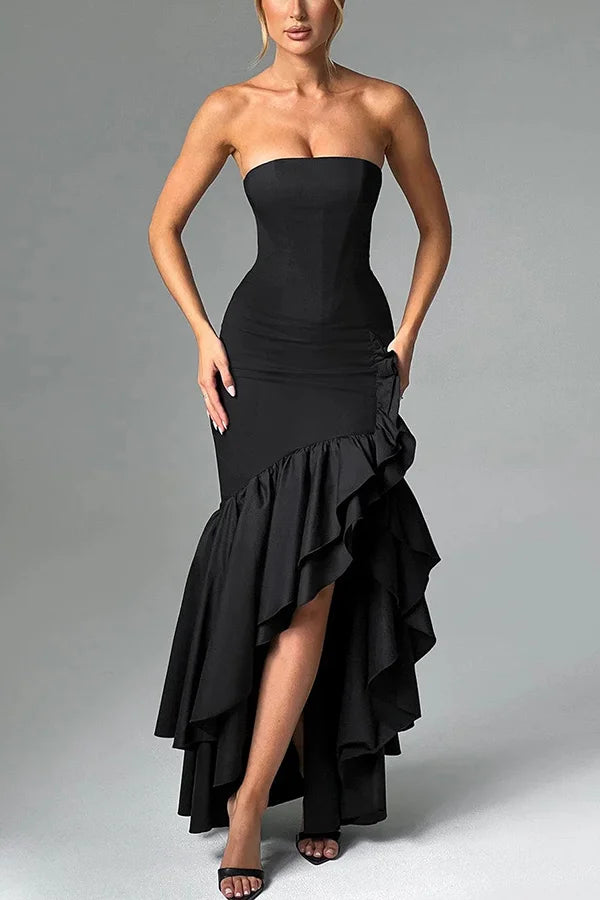 Kleid Hochzeitsgast Damen | Maxi mit Bandeau & Rüschensaum