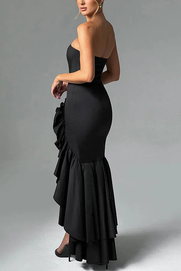 Kleid Hochzeitsgast Damen | Maxi mit Bandeau & Rüschensaum