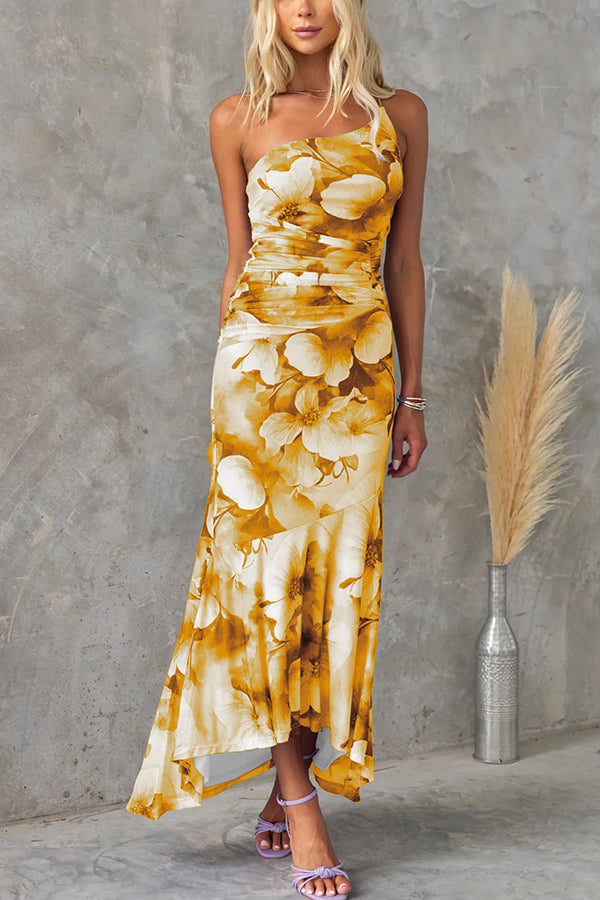 Sommerkleid Damen | Maxi mit Blumenprint & One-Shoulder