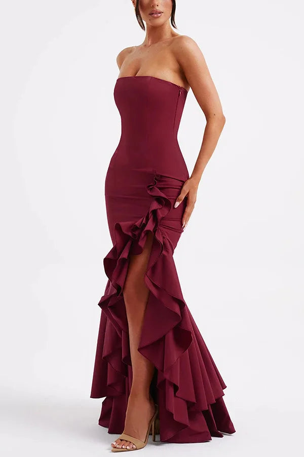 Kleid Hochzeitsgast Damen | Maxi mit Bandeau & Rüschensaum
