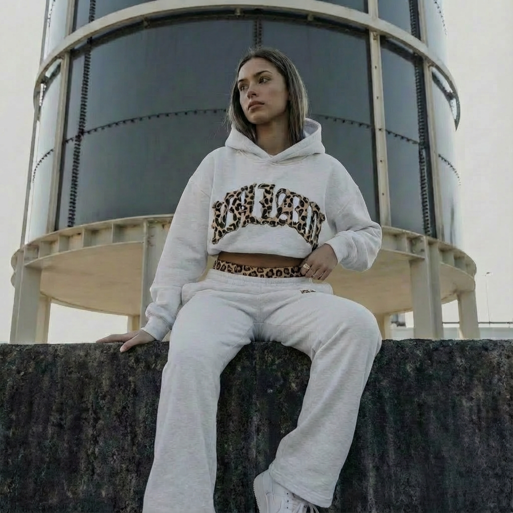 Zweiteiliges Set Damen | Hoodie & Jogginghose mit Leopardenmuster