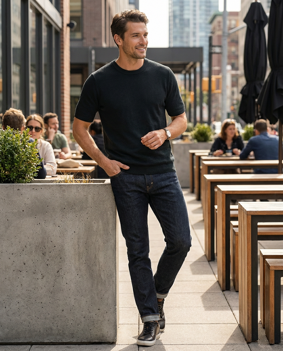 Herren-T-Shirt Mit Tasche – Kurz- Oder Langärmelig, Baumwolle, Rundhals, Einfarbig, Lässiges Basic-Shirt Für Jeden Tag, Große Größen