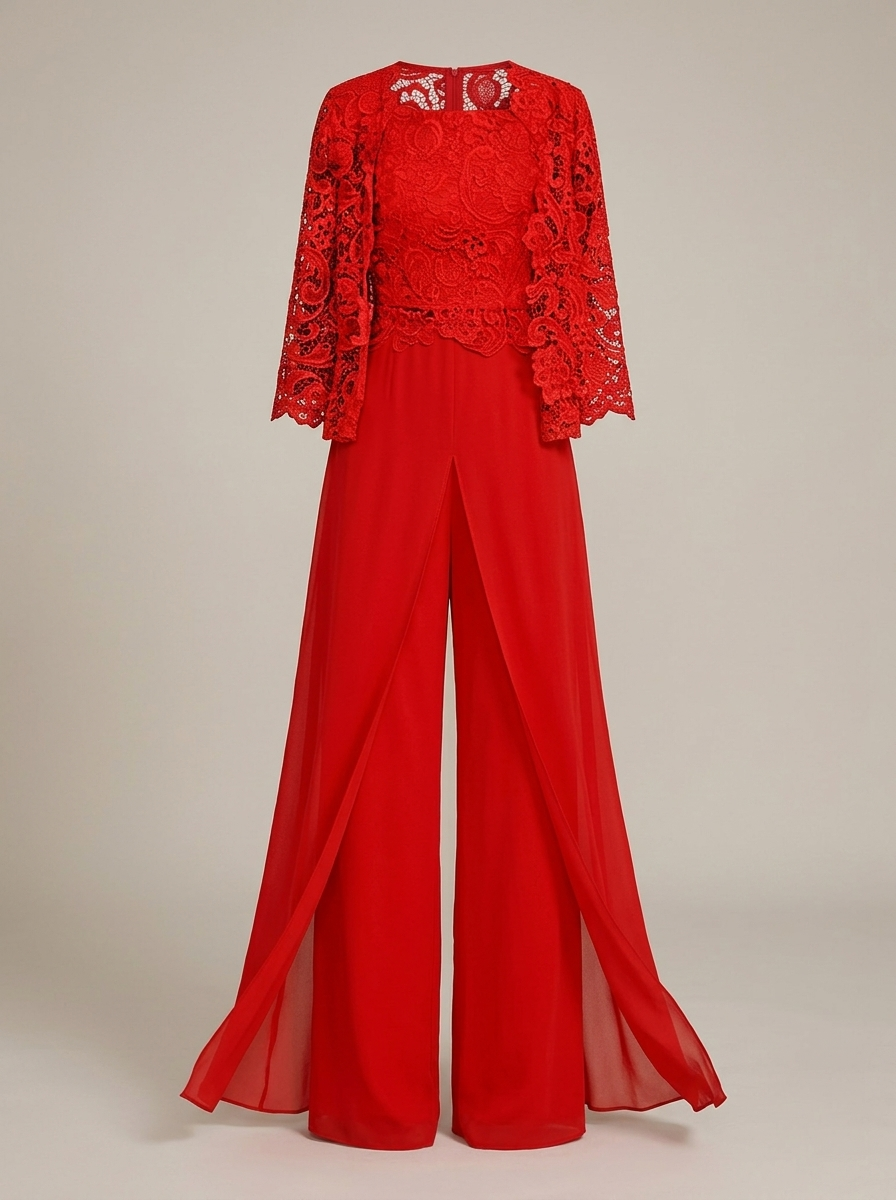 Kleid Hochzeitsgast Damen mit Spitzenjacke | 3/4-Arm Rundhals