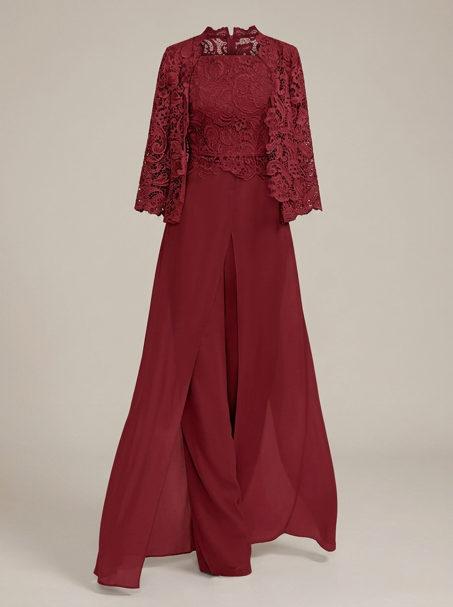 Kleid Hochzeitsgast Damen mit Spitzenjacke | 3/4-Arm Rundhals