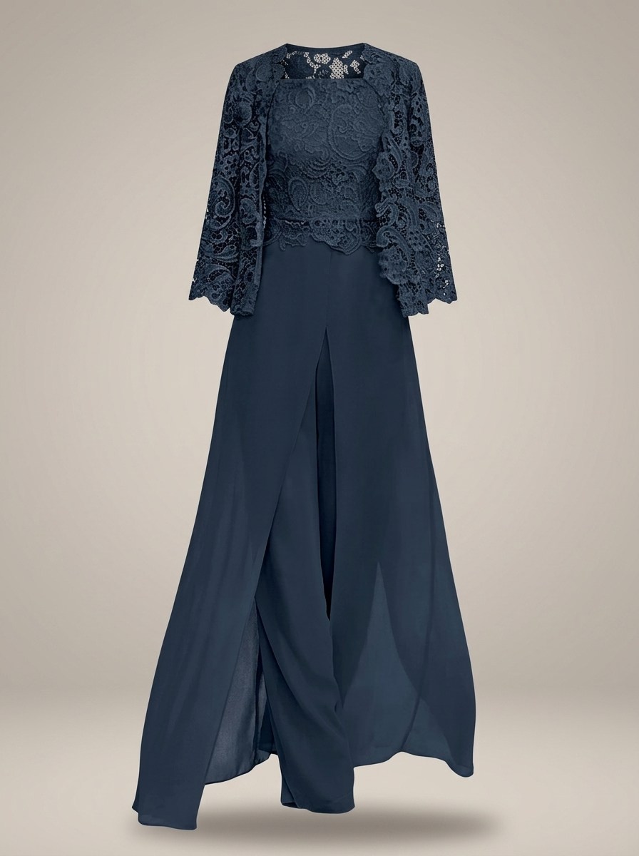 Kleid Hochzeitsgast Damen mit Spitzenjacke | 3/4-Arm Rundhals