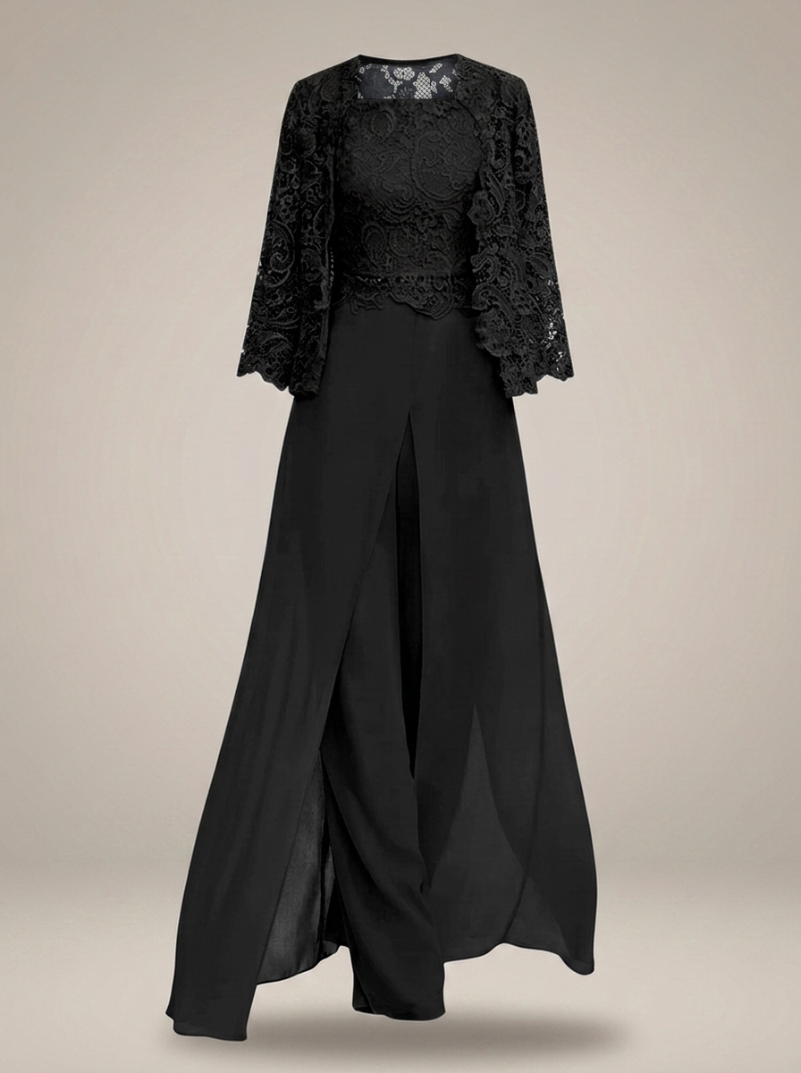 Kleid Hochzeitsgast Damen mit Spitzenjacke | 3/4-Arm Rundhals