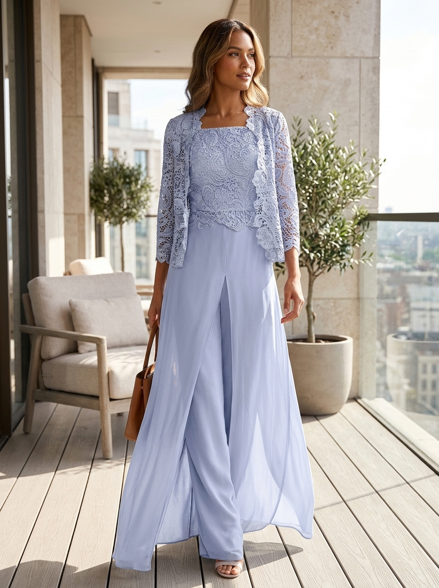 Kleid Hochzeitsgast Damen mit Spitzenjacke | 3/4-Arm Rundhals