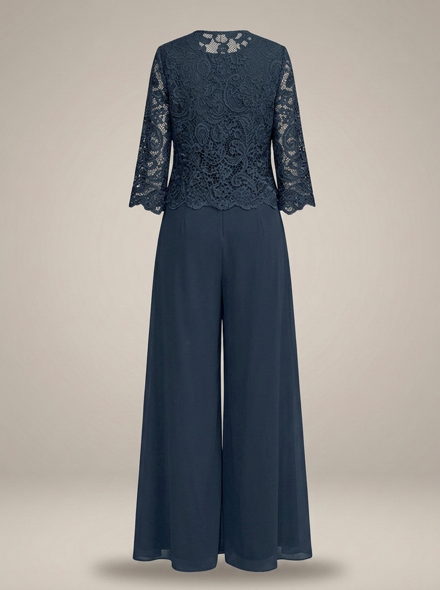 Kleid Hochzeitsgast Damen mit Spitzenjacke | 3/4-Arm Rundhals