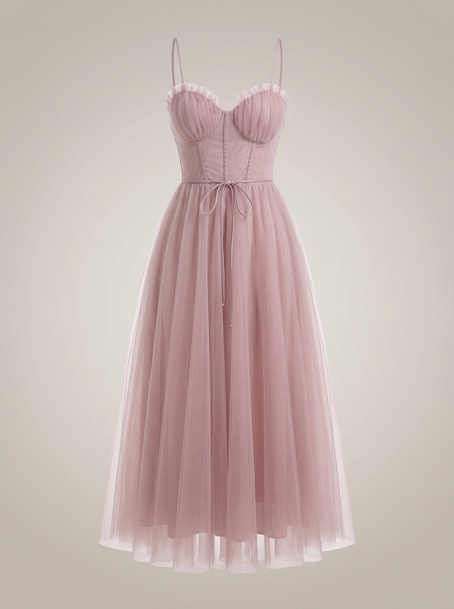 Abendkleid Damen | Midi Kleid mit Korsett Oberteil