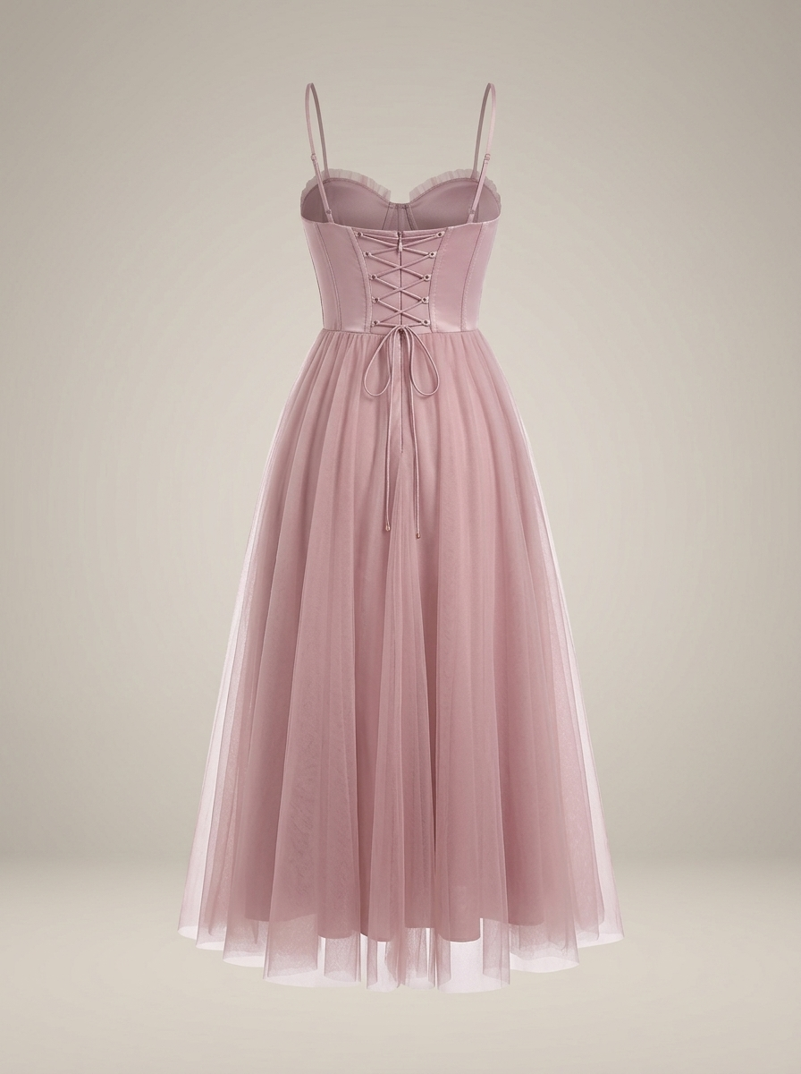 Abendkleid Damen | Midi Kleid mit Korsett Oberteil