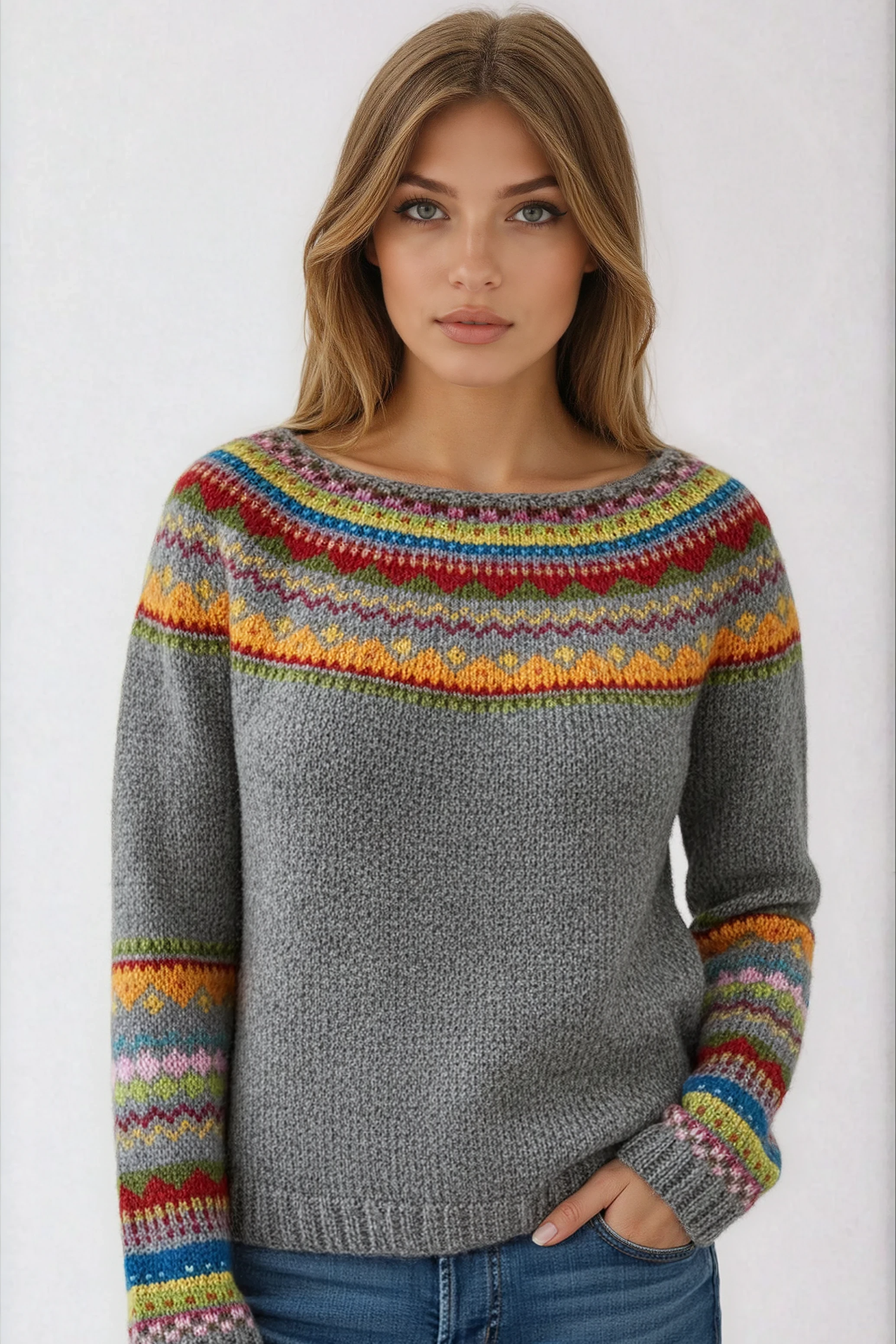 Mirelle - Damski Sweter Zimowy | Ciepła Dzianina z Wzorzysty Design