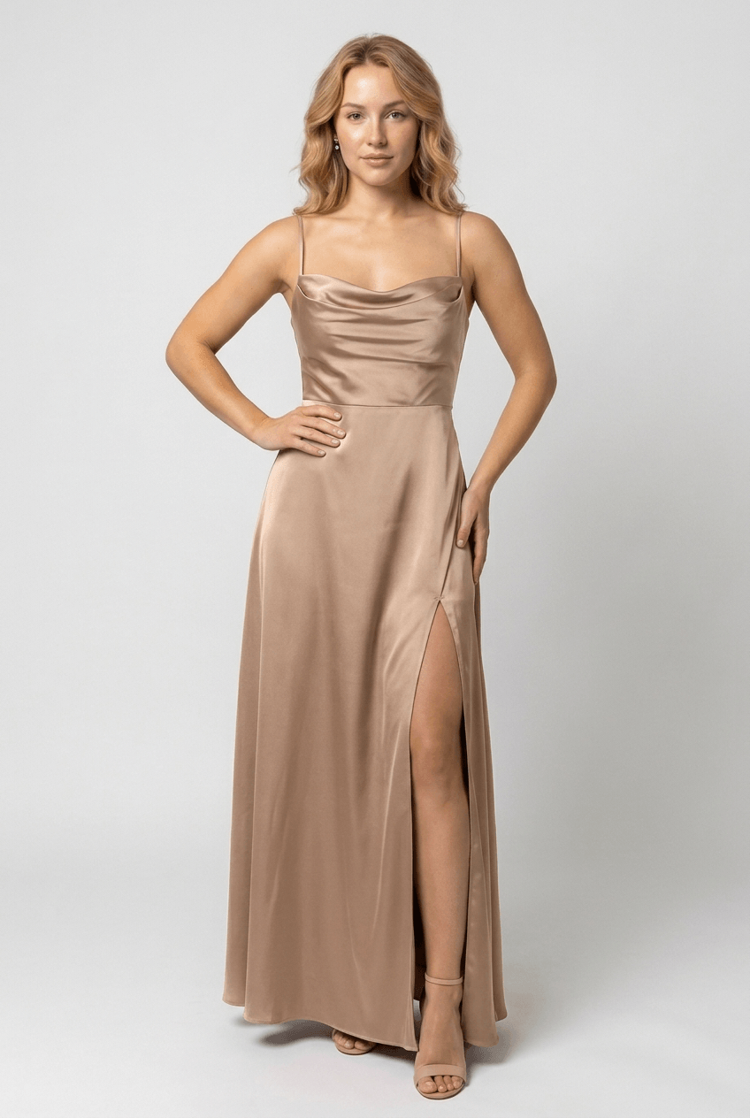 Kleid Hochzeitsgast Damen | Maxi mit Spaghettiträgern & Schlitz
