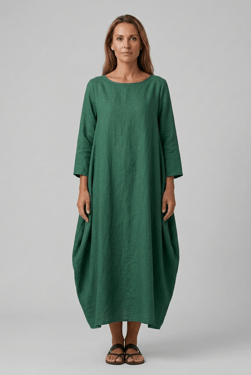 Sommerkleid Damen | Maxi mit Leinenstruktur & 3/4-Arm