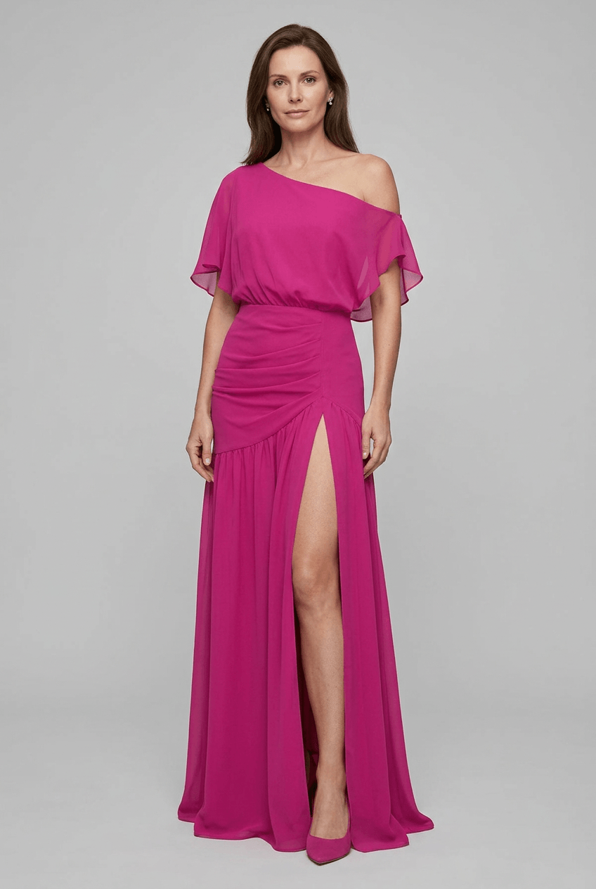 Kleid Hochzeitsgast Damen | Maxi mit One-Shoulder & Schlitz