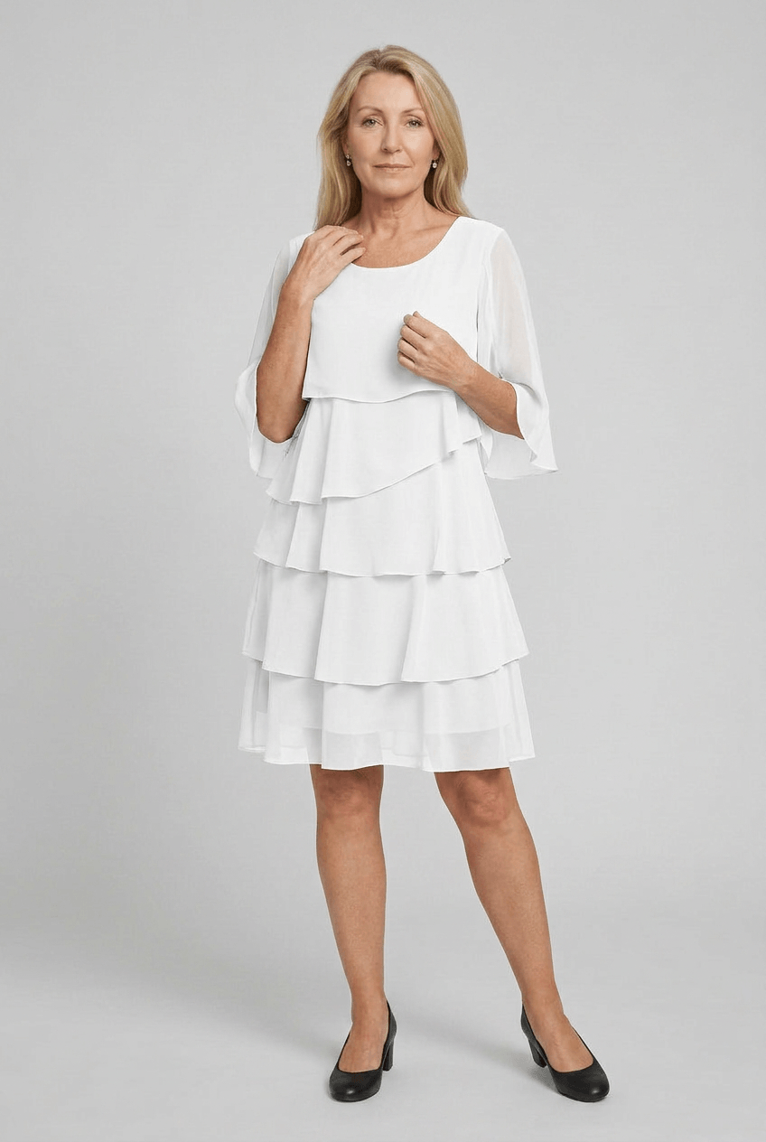 Damen Kleid | Sommer Schichtkleid mit Puffärmeln
