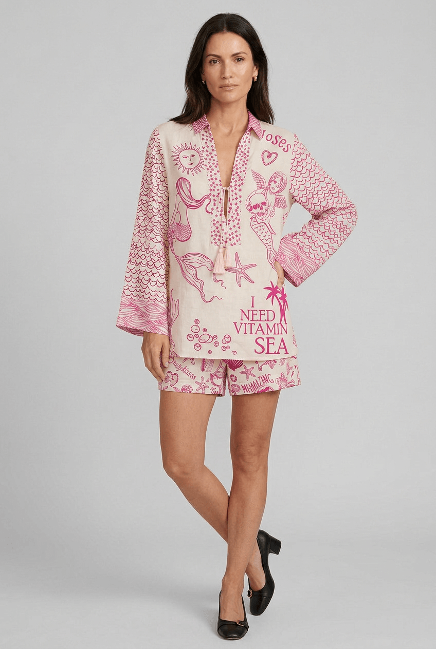 Zweiteiliges Sommerset Damen | Grafischem Print, Oversized Bluse & Shorts