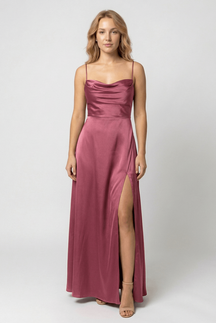 Kleid Hochzeitsgast Damen | Maxi mit Spaghettiträgern & Schlitz