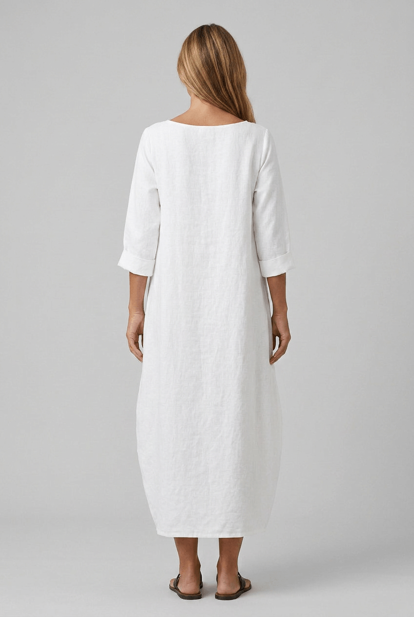 Sommerkleid Damen | Maxi mit Leinenstruktur & 3/4-Arm