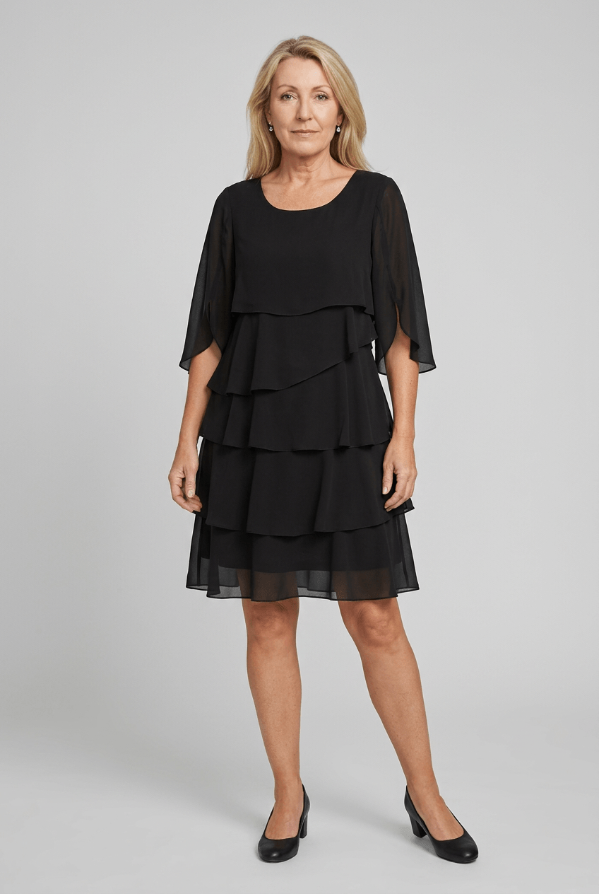 Damen Kleid | Sommer Schichtkleid mit Puffärmeln