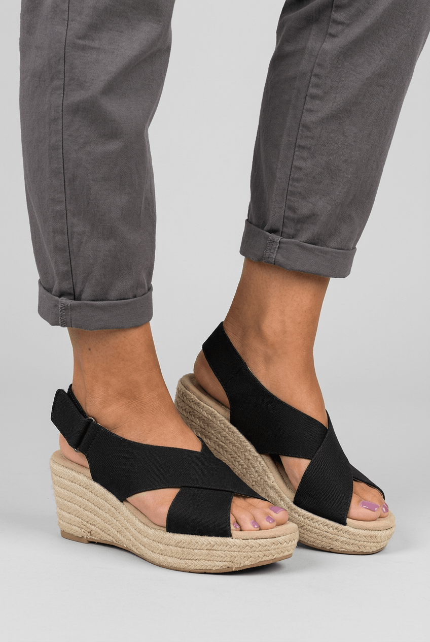 Keilsandalen Damen | Überkreuzte Träger & Espadrille Keilsohle mit Slingback
