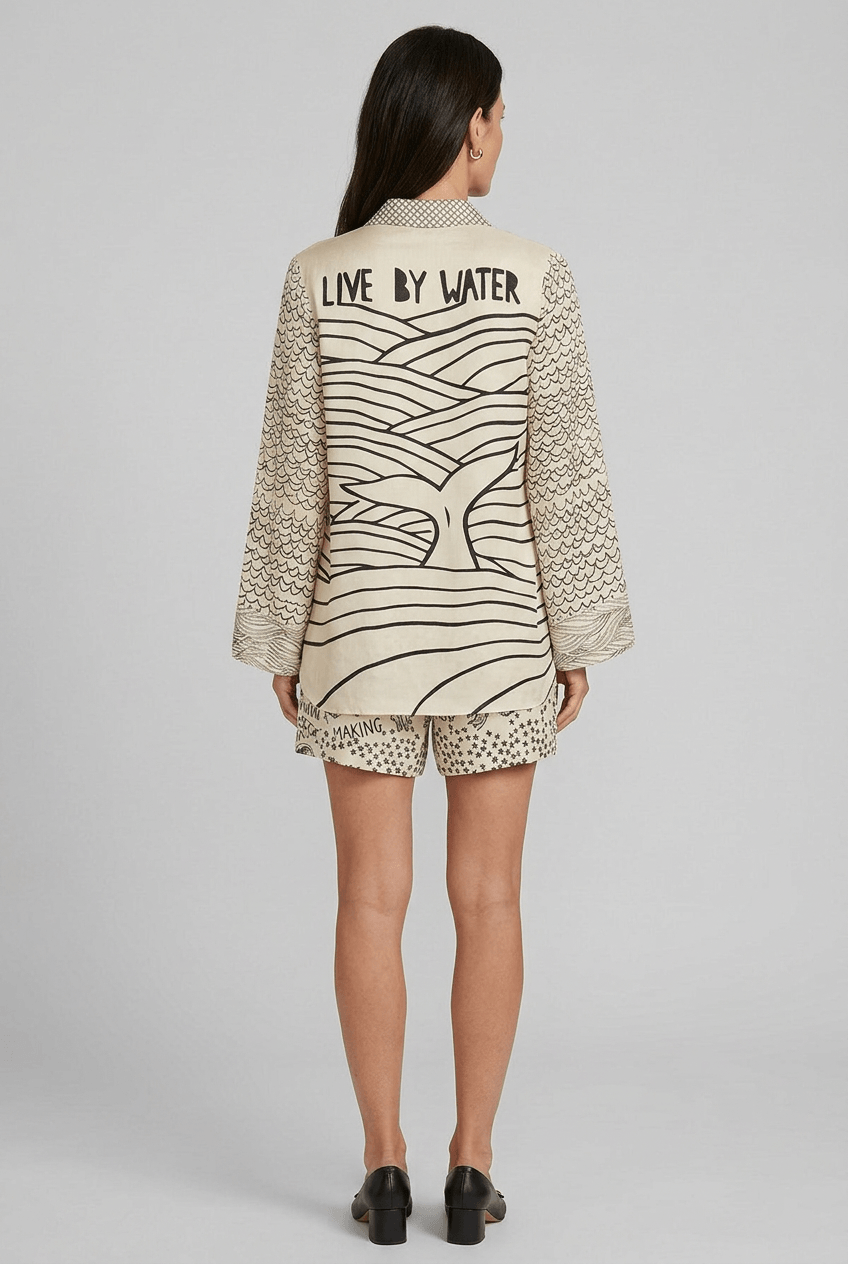 Zweiteiliges Sommerset Damen | Grafischem Print, Oversized Bluse & Shorts