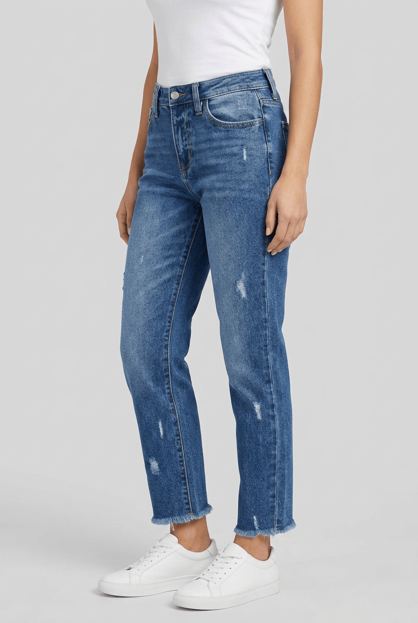 Jeans Damen | Cropped High Waist mit Destroyed-Optik & Fransensaum