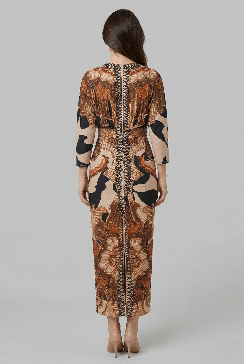Abendkleid Damen | Maxi mit Schnürung & ethnischem Print