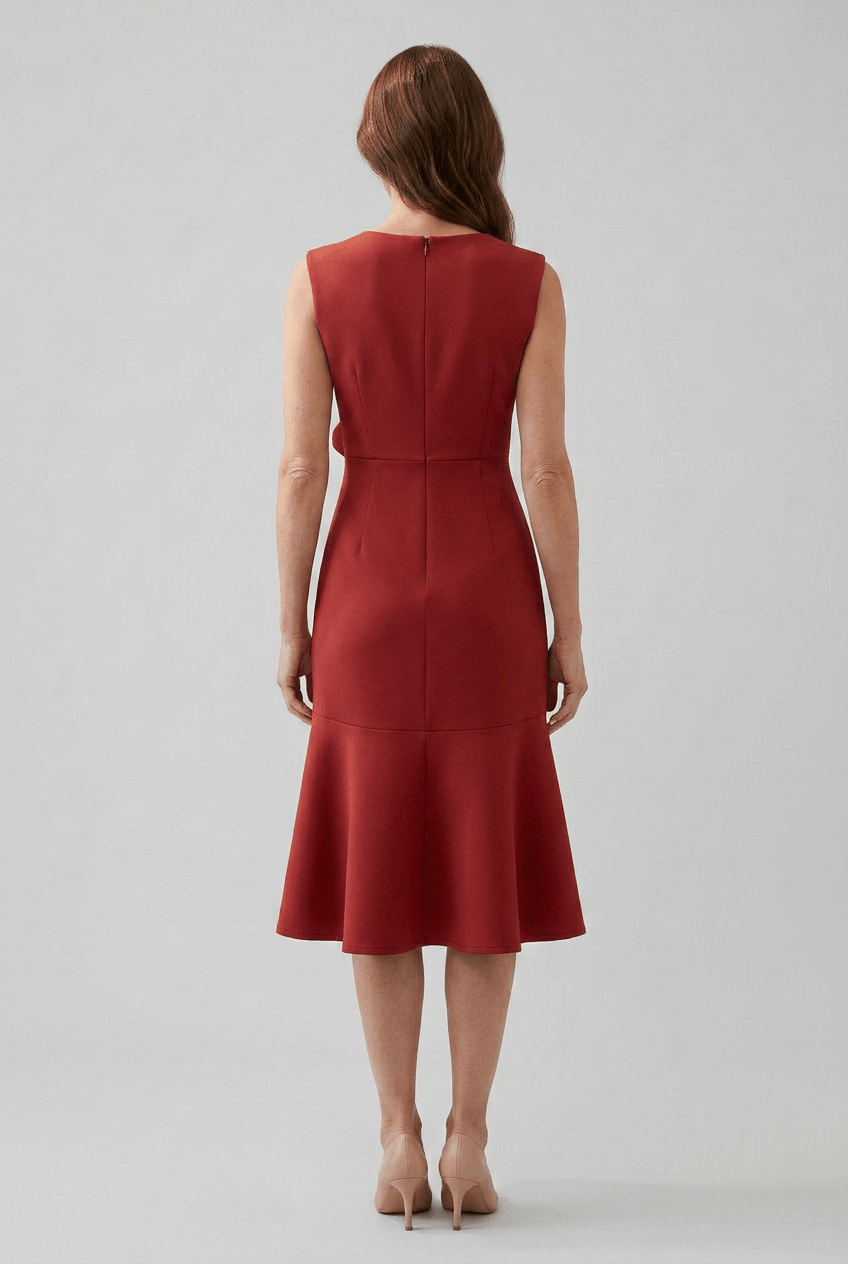 Kleid Hochzeitsgast Damen | Midi mit Kaskadenrüsche & ärmellos