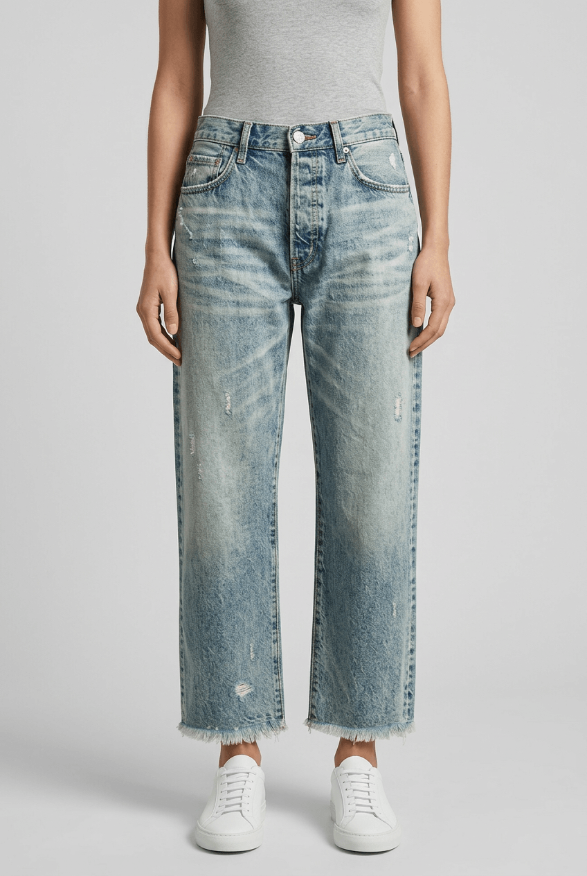 Jeans Damen | Cropped High Waist mit Destroyed-Optik & Fransensaum
